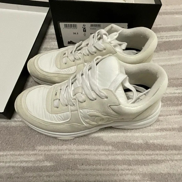 Chanel CC Off White Fabric Sneaker 38.5 - Picture 7 of 13